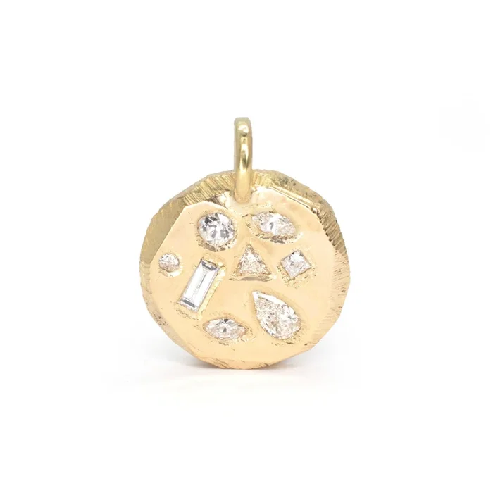 18K Round Mosaic Tablet Pendant in Diamond -V.3