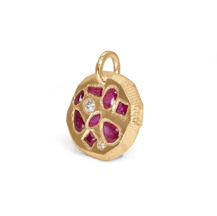 18K Round Mosaic Tablet Pendant with Ruby