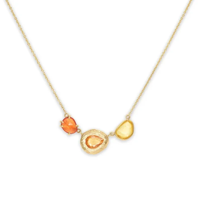18K Triple Sapphire Necklace in Warm Rainbow