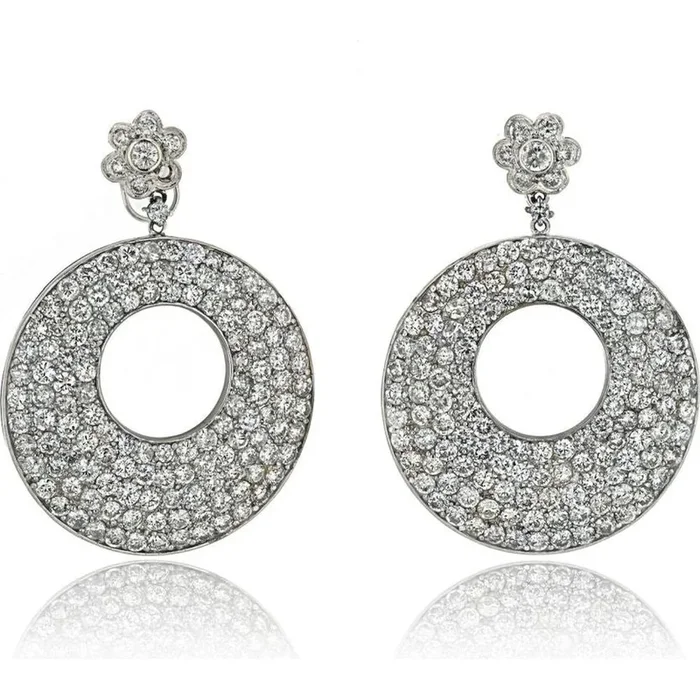 18K White Gold 20 Carat Diamond Disc Drop Earrings