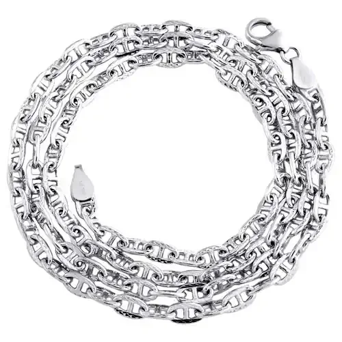18K White Gold 3.25mm Solid Twist Puff Anchor Link Chain Necklace 20 – 22 Inch