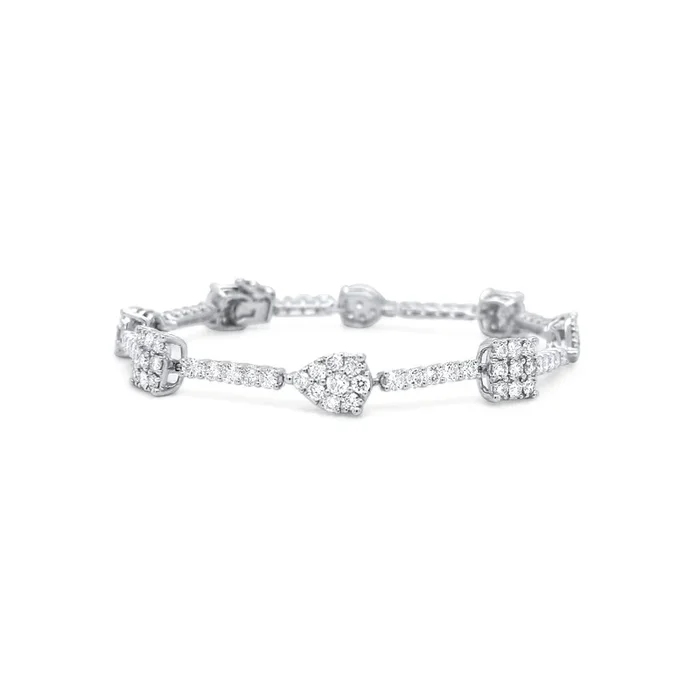 18K WHITE GOLD 4.73 CTW DIAMOND CUSHION & PEAR STATION TENNIS BRACELET