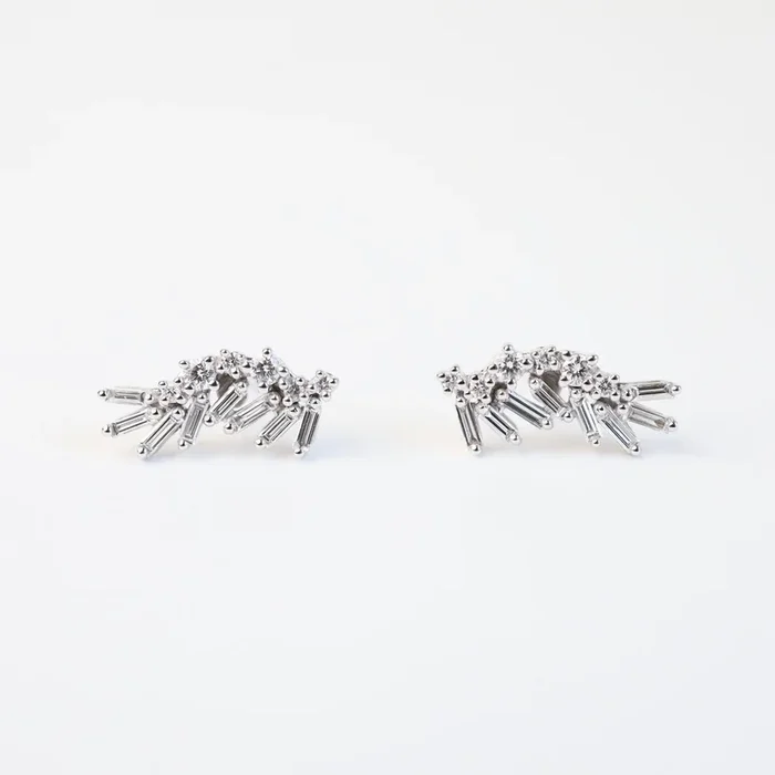 18k White Gold Feather Post Earrings