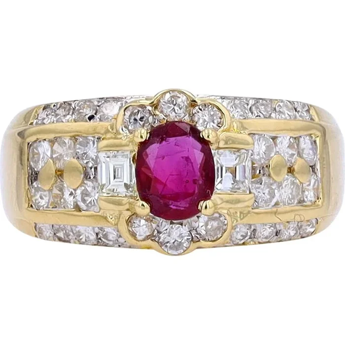18K Yellow Gold 0.57 Carat Ruby Center Ring with Diamond Accents