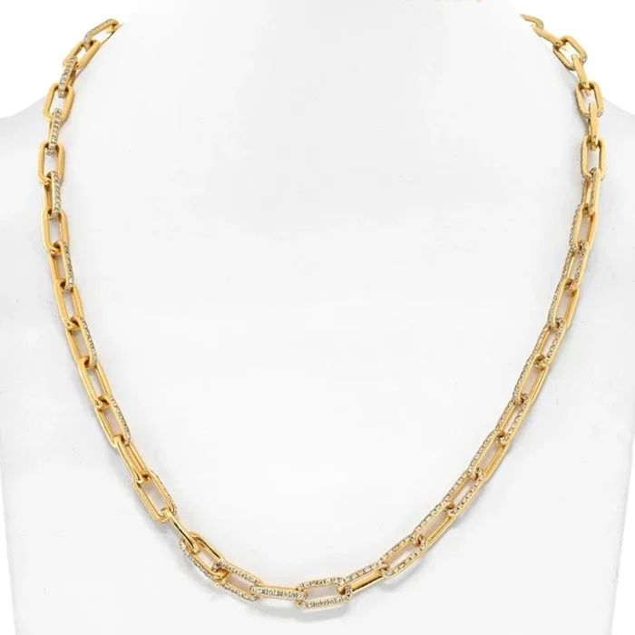18K Yellow Gold 21 Carat Diamond Paperclip Link Necklace