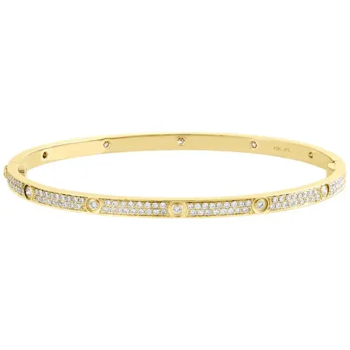 18K Yellow Gold Genuine Round Cut Diamond Stackable Bangle 20cm Bracelet 1.88 CT