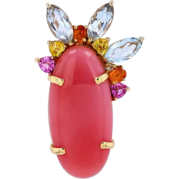 18K Yellow Gold Pink Opal & Multi Gemstone Symphony Brooch – 25.01 Carat Total Gem Weight
