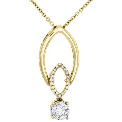 18K Yellow Gold Round Cluster Diamond Teardrop Pendant Charm 0.35 CT.