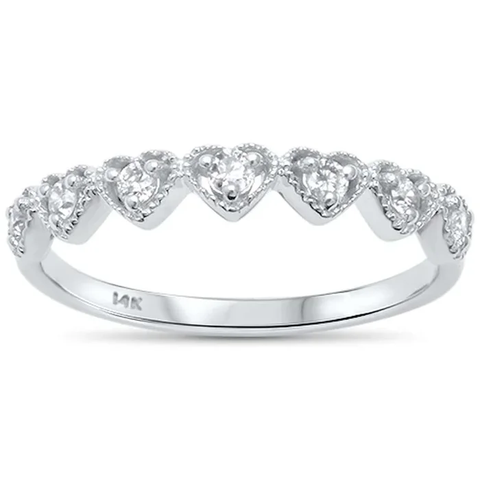 .19ct 14kt White Gold Heart Diamond Band Ring Size 6.5