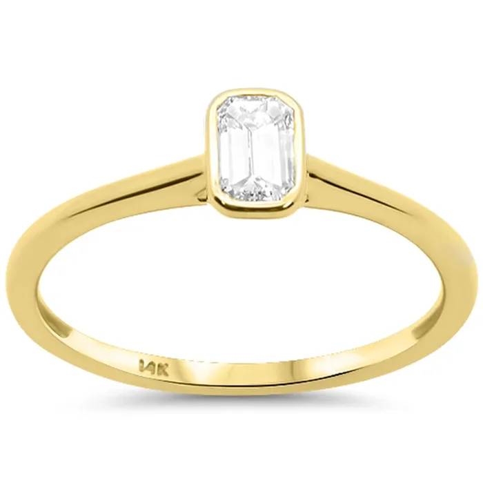 .19ct G SI 14kt Yellow Gold Emerald Cut Diamond Bezel Set Engagement Ring Size 6.5