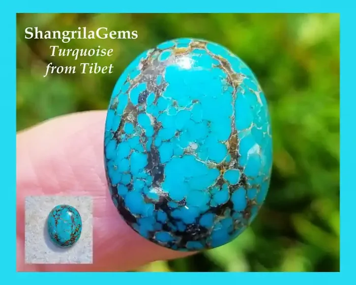 19mm Tibetan Turquoise oval cabochon untreated spiders web 10.2ct approx