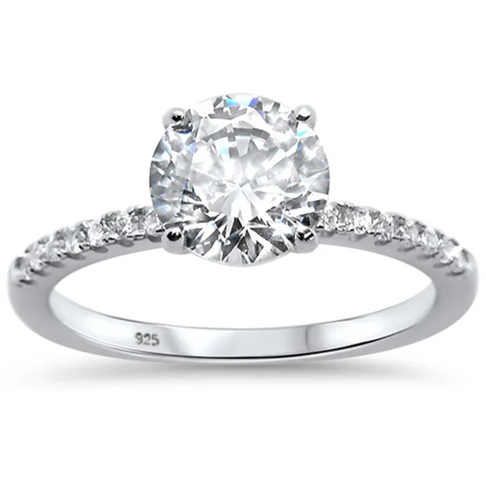 2.00ct 8mm Round Cubic Zirconia .925 Sterling Silver Solitaire Engagement RingSizes 4-10