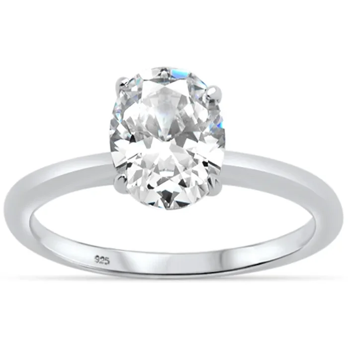 2.00ct 9x7mm Oval Cubic Zirconia .925 Sterling Silver Solitaire Engagement Ring Sizes 4-10