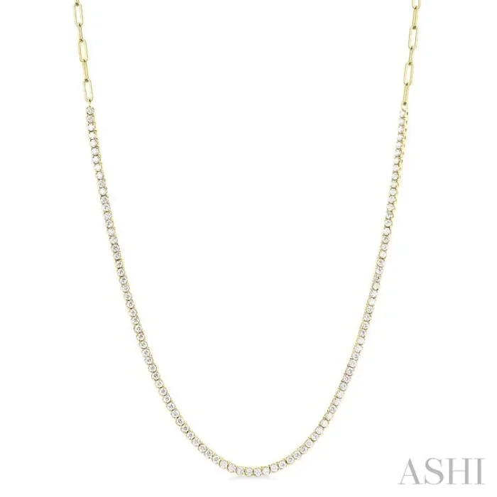 2 5/8 Ctw Round Cut Diamond Paperclip Chain Tennis Necklace in 14K Yellow Gold