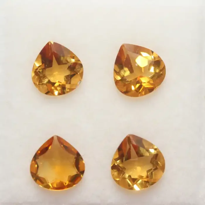 2.65Ct Top Color Citrine Lot Faceted Drop 6mm.-(4Pcs).-(SKU370)