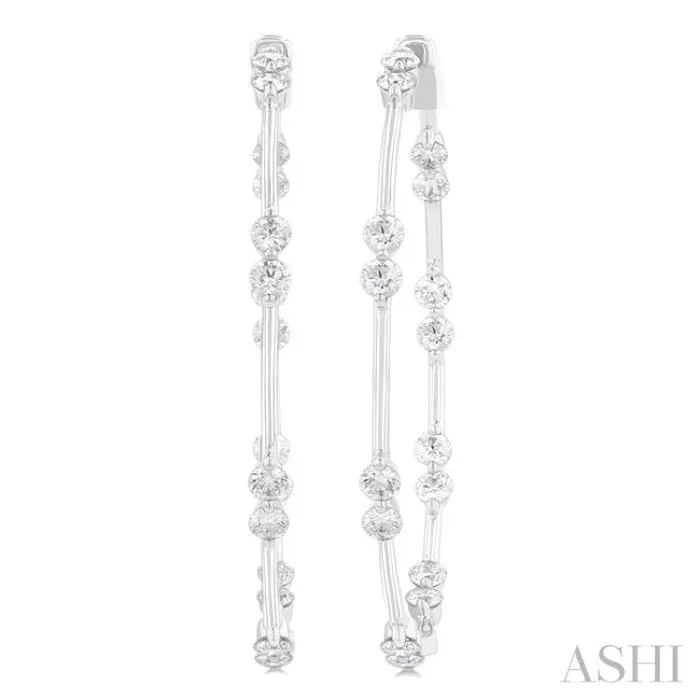 2 Ctw Front and Inner Back Round Cut Diamond Hoop Earrings in 14K White Gold