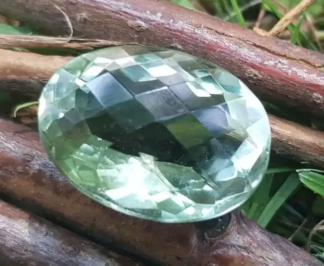 20.5ct 20mm Prasiolite Prasiolite oval checker cut stone 20 by 15 by 11