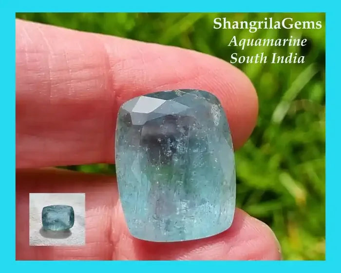 20mm Aquamarine Gemstone Rectangle cushion South India untreated 21ct
