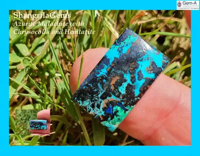 20mm Azurite Chrysocolla with Hematite and Malachite OBLONG cabochon 20 by