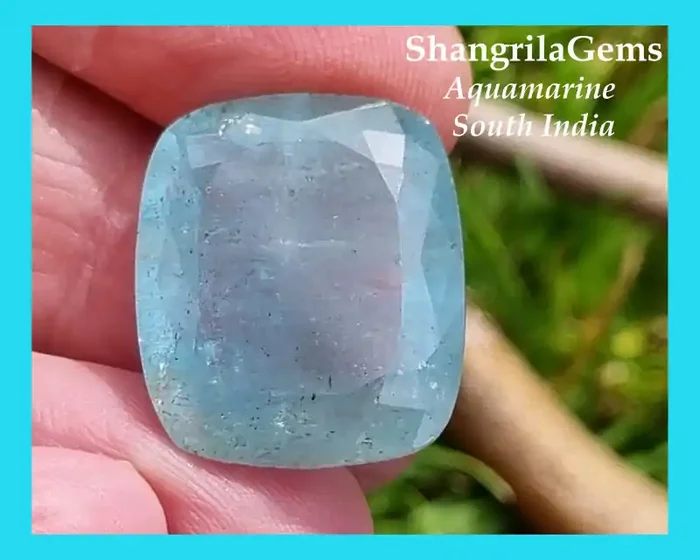 21.5mm Aquamarine Gemstone Rectangle cushion South India untreated