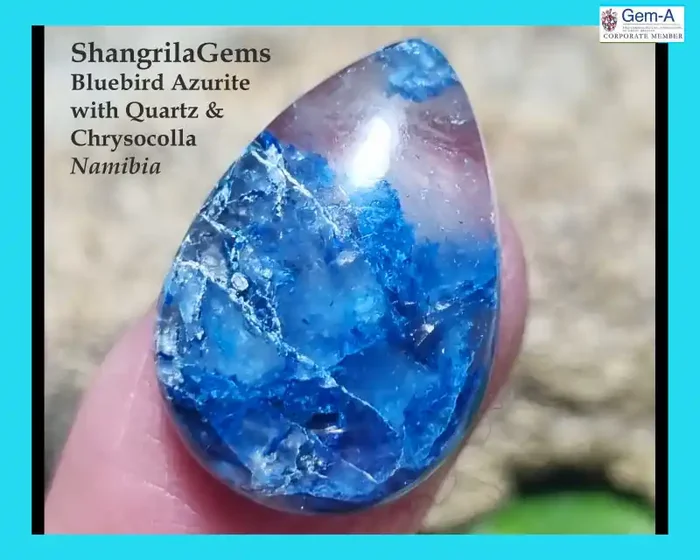21.5mm Blue Bird Azurite with Quartz and chrysocolla drop pear cabochon