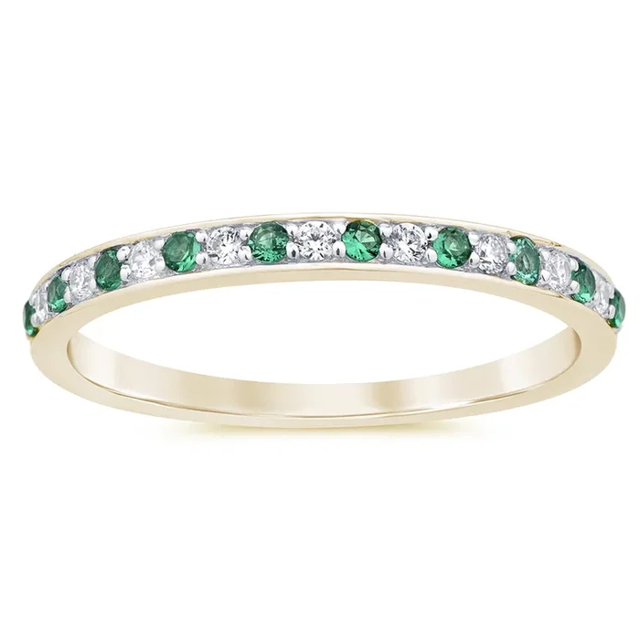.21ct G SI 14K Yellow Gold Diamond Emerald Gemstone Band Ring Size 6.5