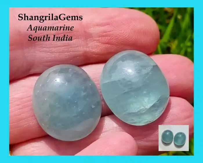 21mm Pair oval Aquamarine Sky blue 52ct 21 by 18 by 10mm untreated