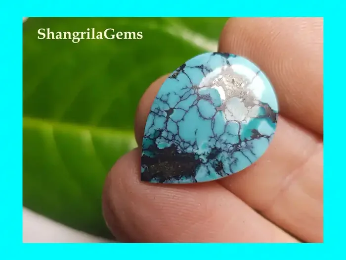 21mm Tibetan turquoise cabochon drop shape 21 by 16 by 3mm