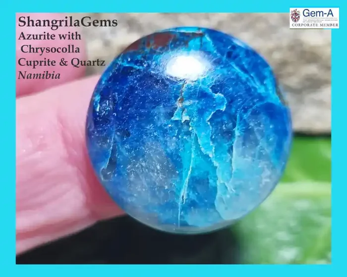 23mm Azutite Chrysocolla Cabochon round with cuprite & quartz 26ct
