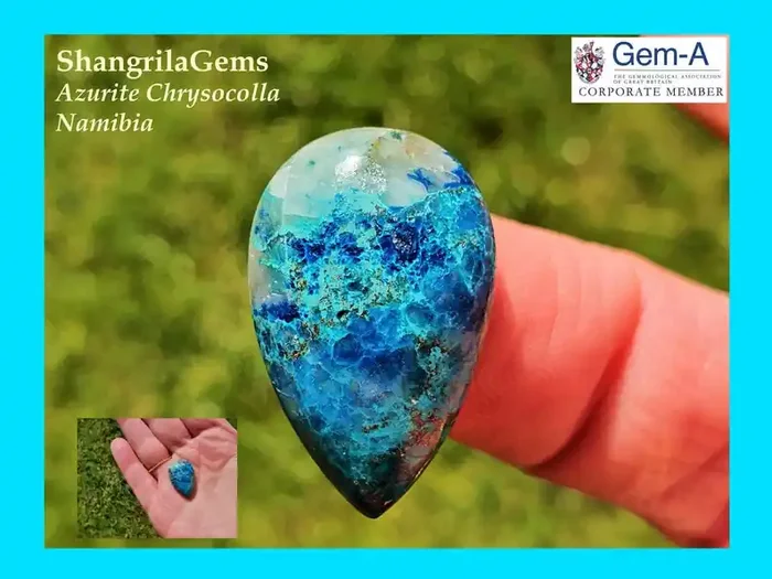 24mm 20ct Azurite Chrysocolla Namibia cabochon pear drop shape