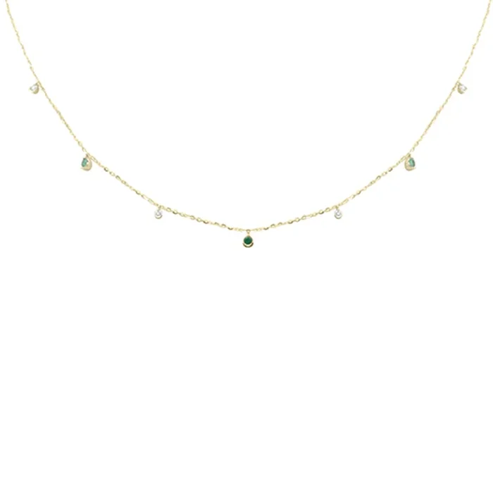 .25ct G SI 14K Yellow Gold Diamond & Emerald Pendant Necklace 16 + 2″ Ext