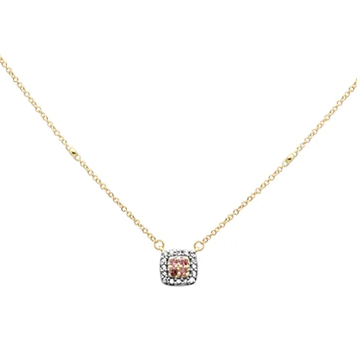 .25ct G SI 14K Yellow Gold Diamond & Pink Tourmaline Pendant Necklace 16+2″ Ext