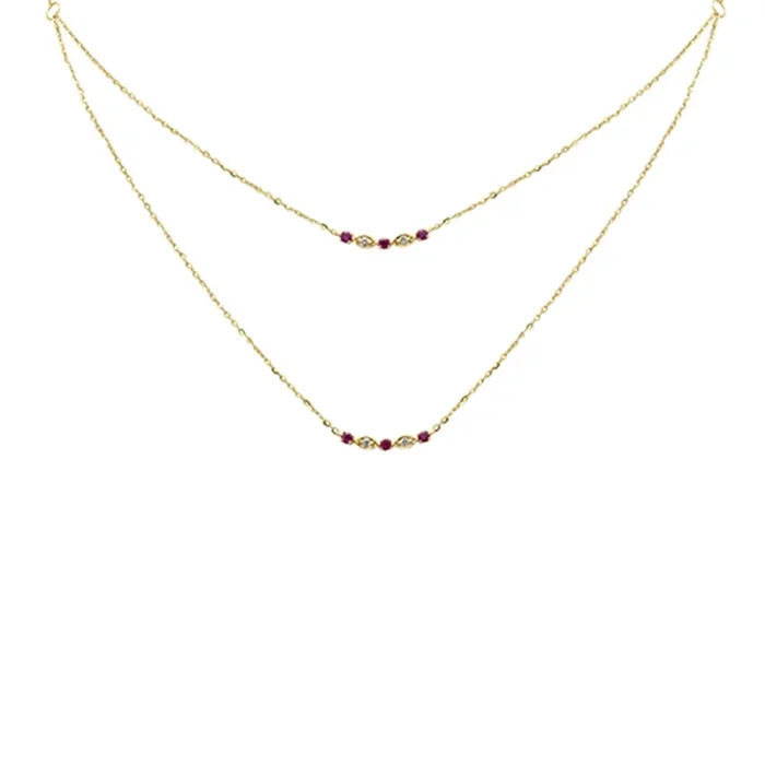 .25ct G SI 14K Yellow Gold Diamond & Ruby Pendant Necklace 16 + 2″ Ext