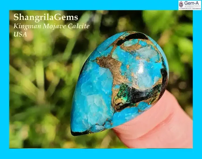 25mm blue mojave calcite cabochon drop pear 25 by 17 by 5mm 15ct