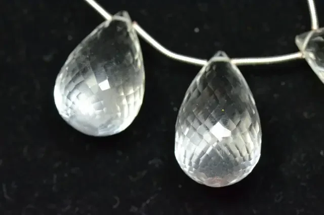 25mm Diamond Quartz briolettes 3 Hand faceted AAA clean grade side drilled