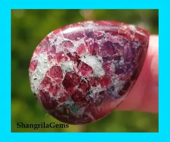26mm 18ct Eudialyte drop shape gemstone cabochon 26 by 19.5 by 4.5mm