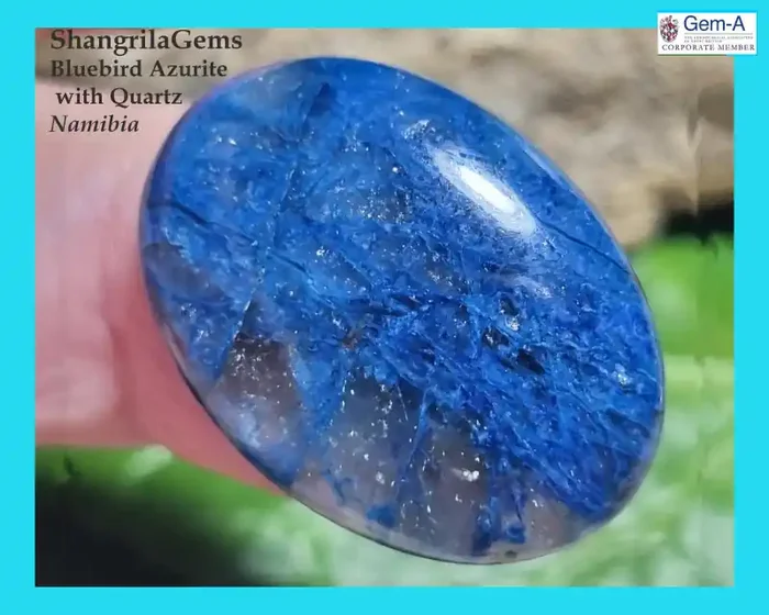 26mm Blue Bird Azurite with Quartz and chrysocolla oval cabochon 24ct