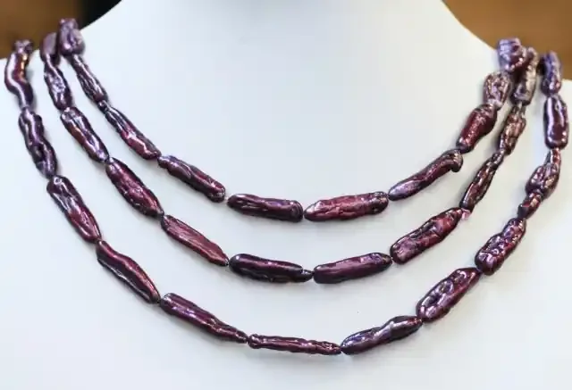 277.55 cts Three Pink Magenta Long Drill Stick Pearl strands GOGO1019