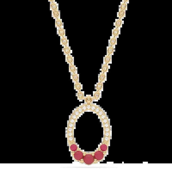 .27ct G SI 14K Yellow Gold Oval Shape Diamond & Ruby Gemstones Pendant Necklace 18″ Long