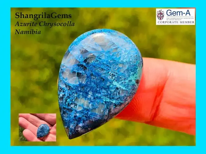 27mm 18ct Azurite Chrysocolla Namibia cabochon pear drop shape