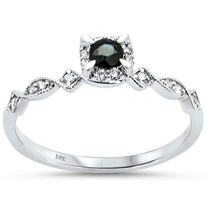 .28ct G SI 14K White Gold Diamond & Blue Sapphire Gemstones Ring Size 6.5