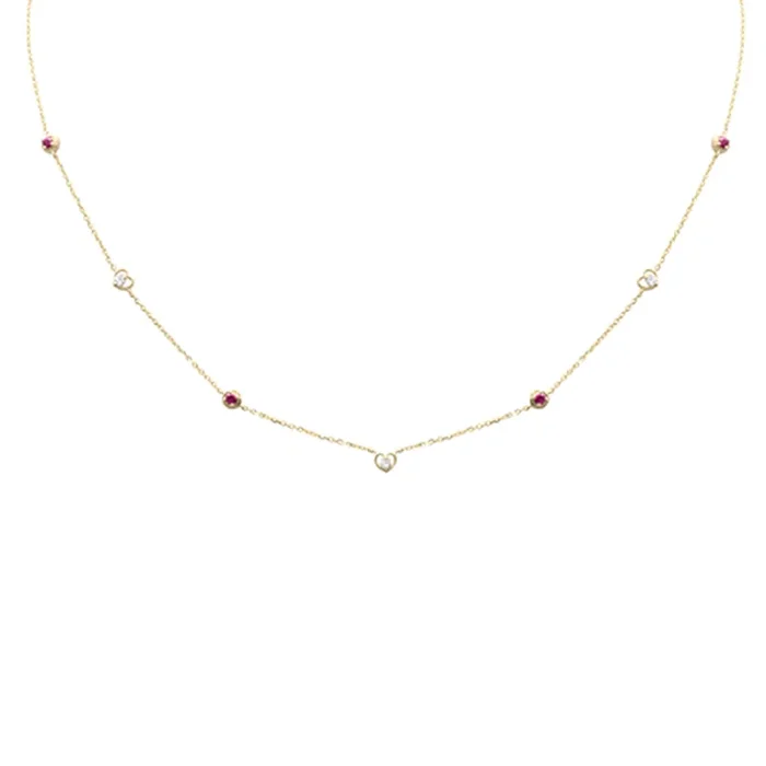 .28ct G SI 14K Yellow Gold Diamond & Ruby Gemstones Pendant Necklace 16+2″ Long