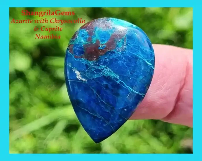 28mm Azutite Chrysocolla Cabochon pear drop with cuprite Malachite & quartz