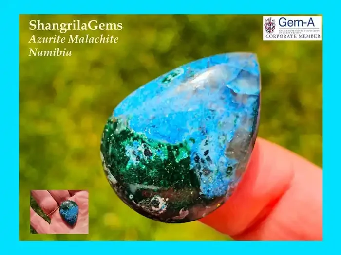 29mm 24ct Azurite Malachite Namibia cabochon pear drop shape