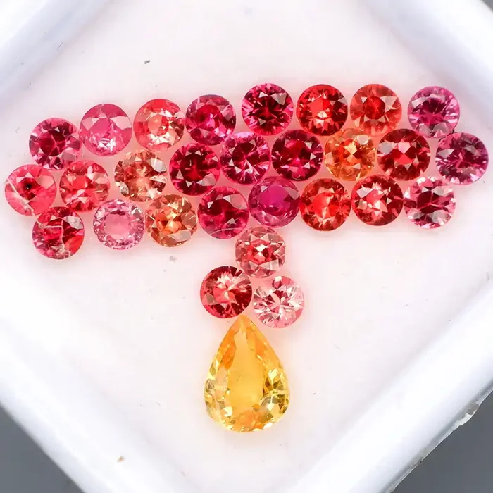 29Pcs/ 2.62 Ct. Pear Shape&Round Diamond Cut Natural Fancy Color Sapphire