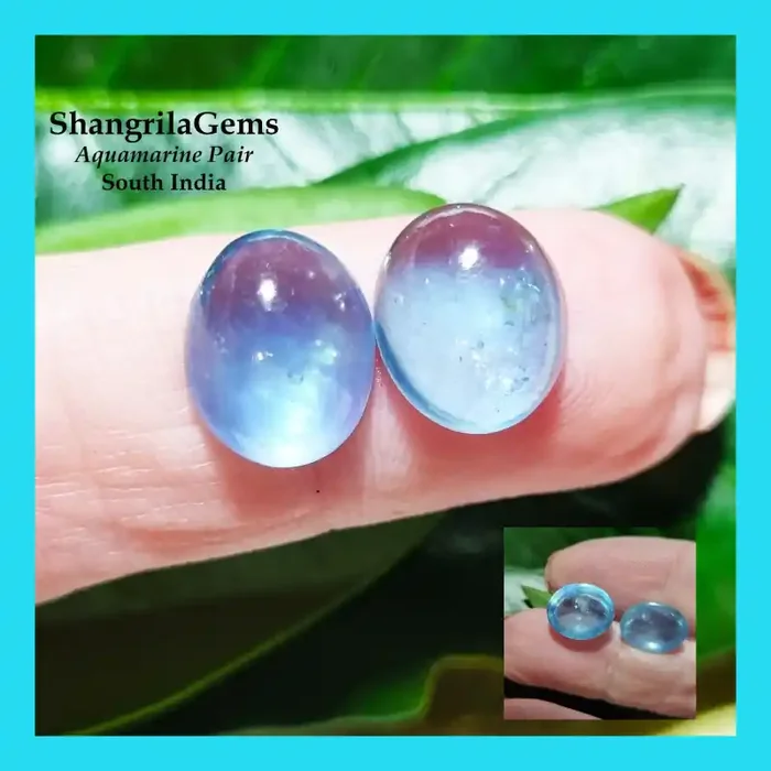 2mm Aquamarine oval cabochon Pair 10.16ct