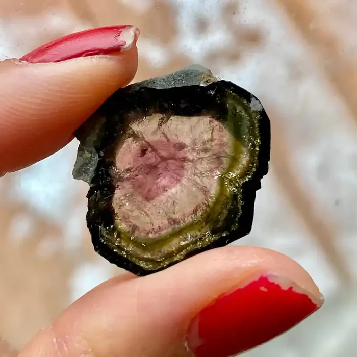 3.1g Pink and Green Liddicoatite Slice, Rare Tourmaline from Antsirabe, Madagascar