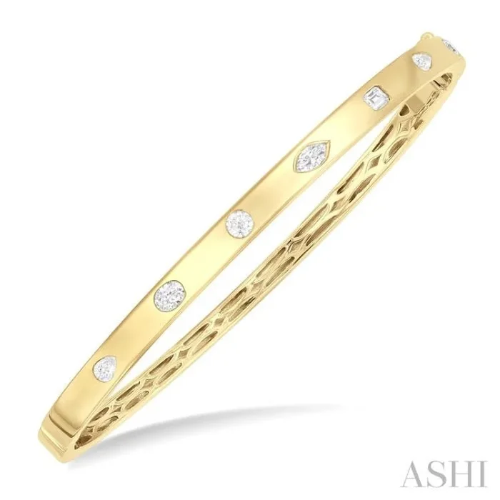 3/4 Ctw Spaced Mixed Shape Diamond Cut Fashion Bangle in 14K Yellow Gold