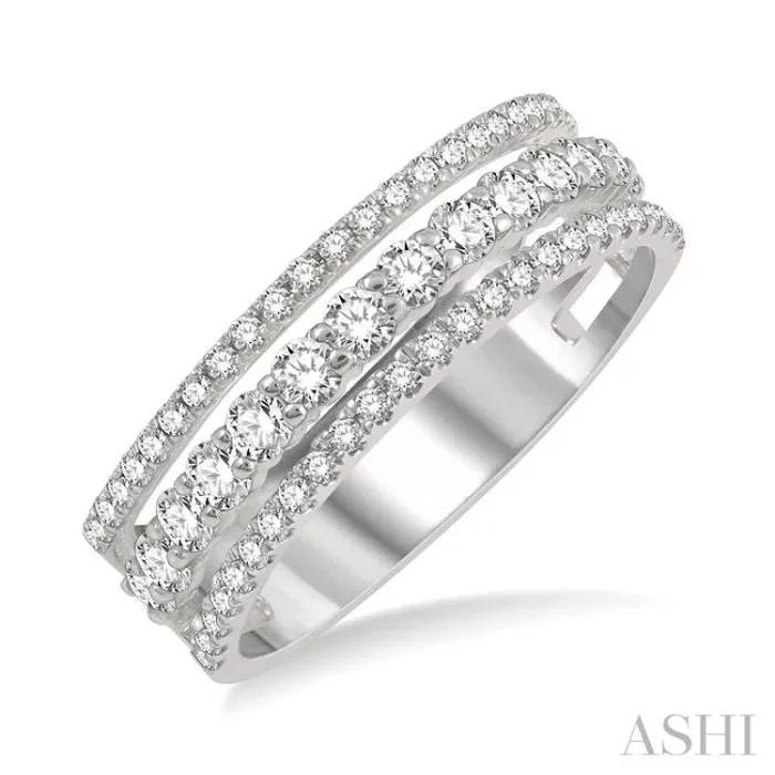 3/4 ctw Split Triple Ring Round Cut Diamond Fashion Ring in 14K White Gold