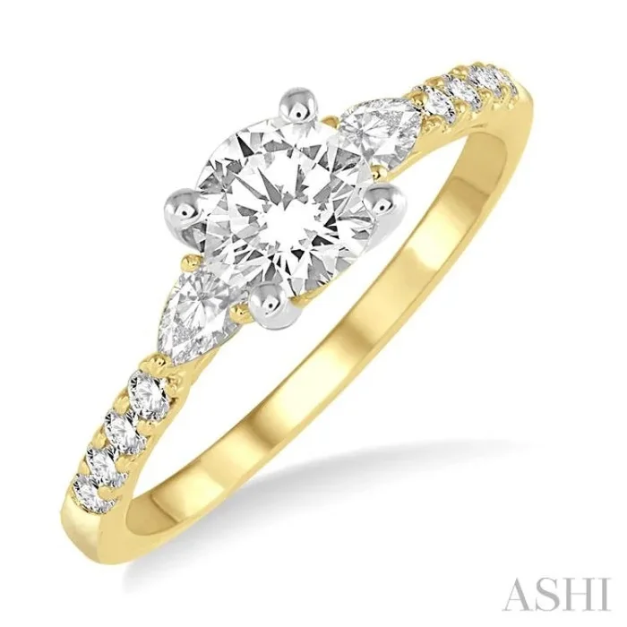 3/8 Ctw Circular Shape Pear & Round Cut Diamond Semi-Mount Engagement Ring in 14K Yellow and White Gold